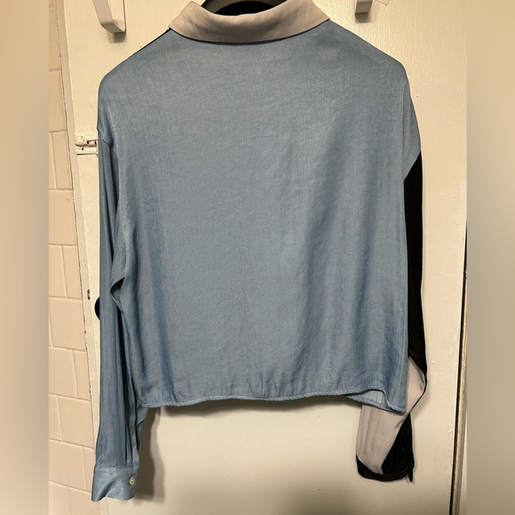 Stylish Blue and Black Women’s Small Button Down Shirt - Picture 4 of 4